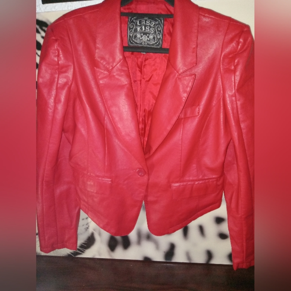 LAST KISS RED FAUX MOTO LEARGER JACKET SIZE XL
